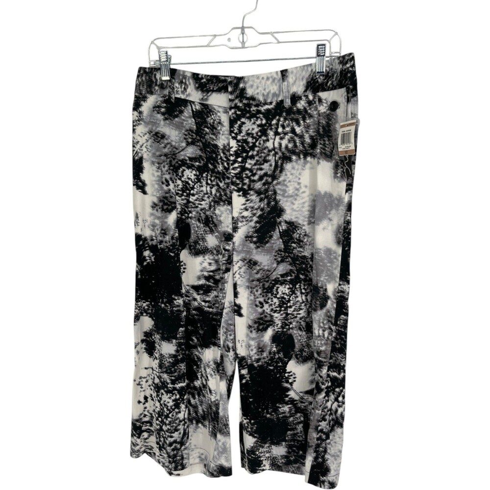 INC Pants Women's Size 12 Tribal Sunrise Black White Wide Leg Abstract Art Core